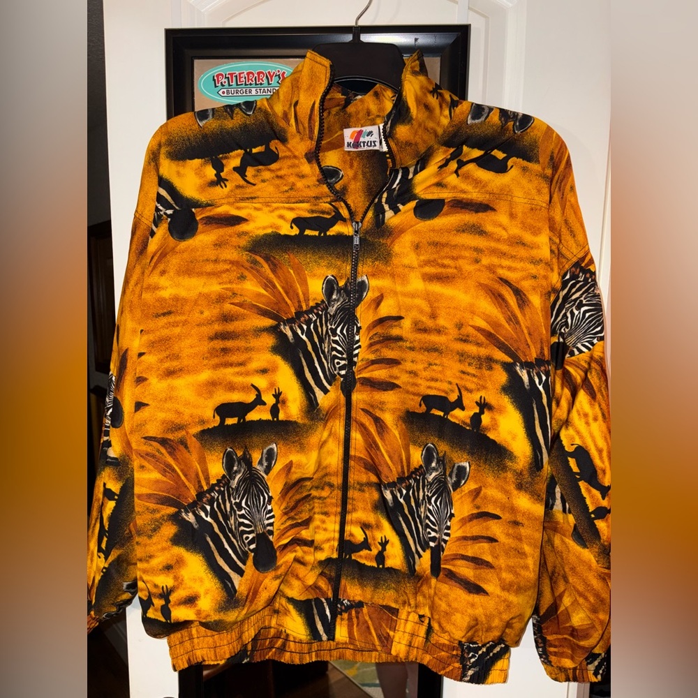 Vintage Kaktus Safari Zebra Print Jacket Women’s Oversized Bold 90s